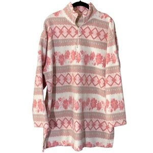 Vtg Victoria’s Secret Country Fleece Floral Sweater 1/4 Zip L Farmhouse Barn